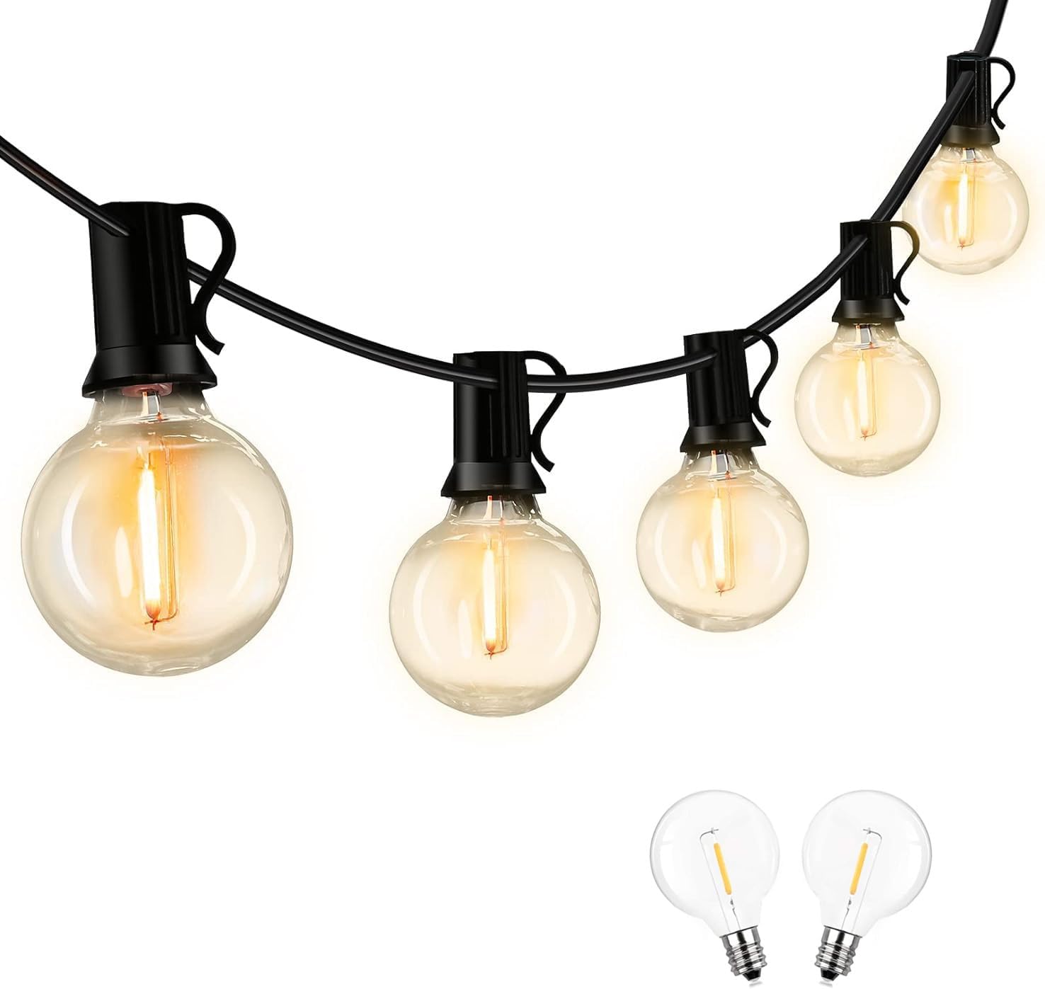 65FT LED Globe String Lights,Waterproof Hanging String Light with 30 Warm White Shatterproof G40 Bulbs(3 Spare), for Indoor/Outdoor Commercial Decor (65FT)