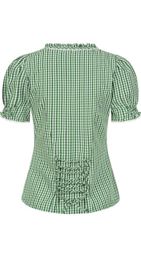 Nübler Trachtenbluse Damen - Kurzarm, kariert mit Häkelborte im traditionellen Stil - Moderne bayrische Tracht, Natascha Grün Weiß