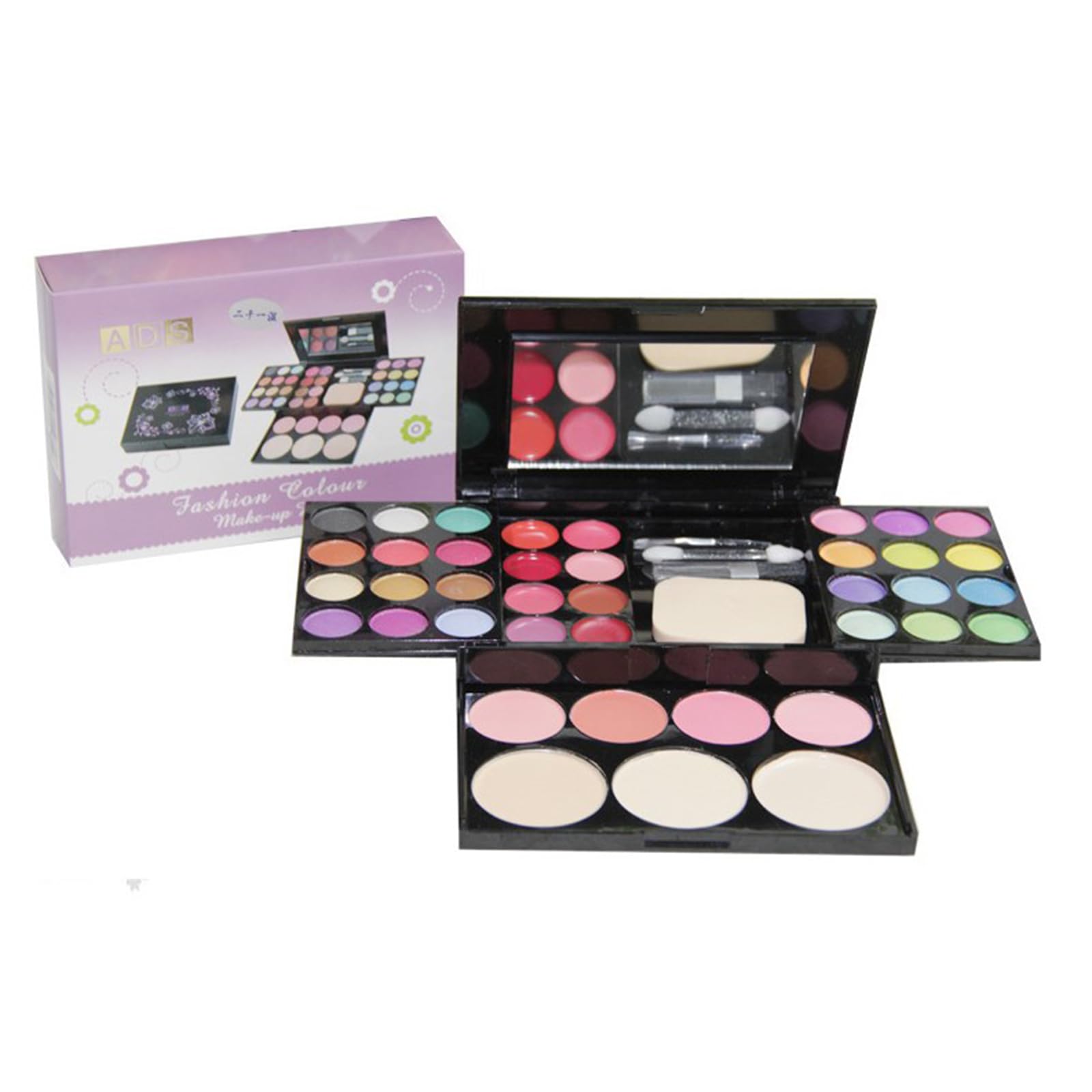 VolksRose Multi Functional Makeup Palette:24 Eyeshadow+4 Gradient Blushes+4 Highlights+8 Lipsticks,Complete Tools(Powder Puff+Lipstick Brush+Eye Shadow Brush+Sponge Sticks+Mirror),Portable Case C3