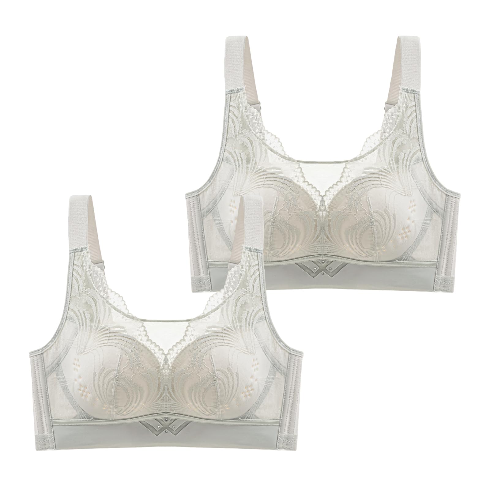Set di 2 Reggiseno Senza Ferretto Donna Pizzo Bralette Comodo Contenitivo Intimo Curvy per Seno Grande Invisibile Scollatura Profonda Brassiere Taglie Forti
