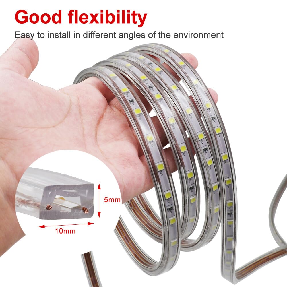 Tira LED 220V con encendido/apagado [30M, Blanco 6000-6500K],IP67 impermeable flexible,SMD5050,60 LEDs/m Guirnaldas luminosas CRI85+,decoración para cocinas,dormitorios,techos y tiendas