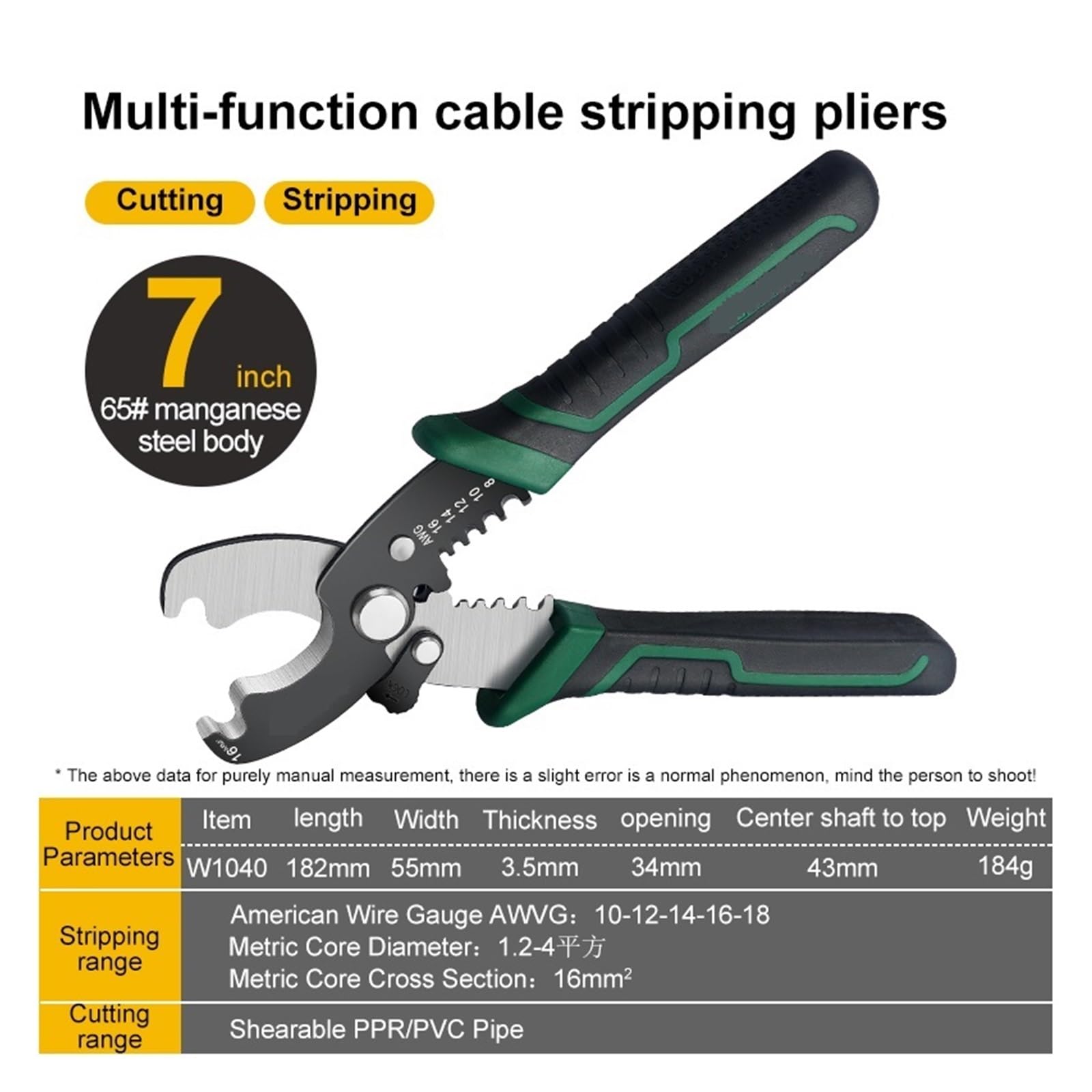 alicates multifunción 1 alicate Pelacables, Herramienta Multifuncional for electricistas, Pelacables, crimpeado y pelado de Cables de Red doméstica.(W1040 7 Inch)