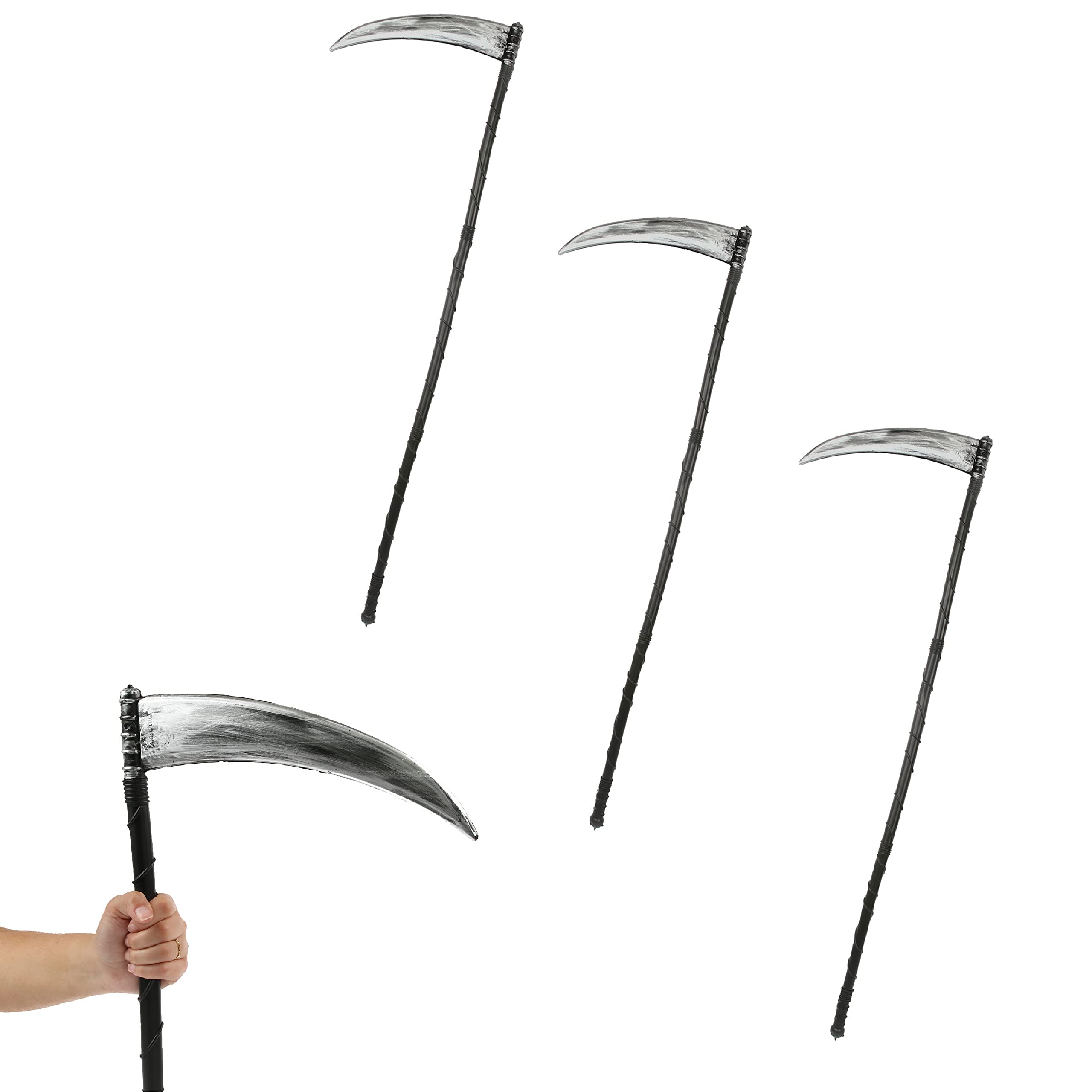 VEYLIN Falce Tristo Mietitore Per Halloween, 94 Cm Estensibile, Con Lama Argento E Teschi, Accessorio Costume Spaventoso