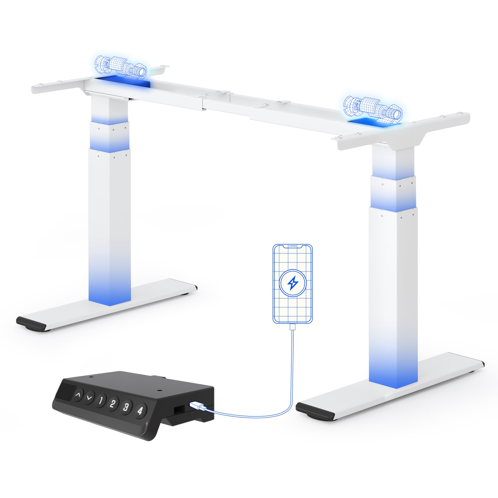 FLEXISPOT ValtreX Standing Desk Frame, 200KG Heavy Duty, Dual Motor 3-Stage Electric Height Adjustable Desk Frame, Touchscreen Controller & Integrated USB/USB-C for Home Office, White