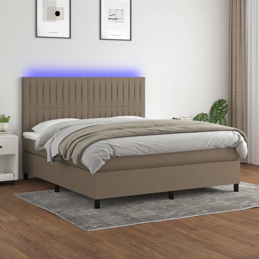 Lit à Sommier Tapissier SKM Taupe 180x200 Cm - Tissu Respirant, Lattes Contreplaqué, Stable, Matelas Non Inclus