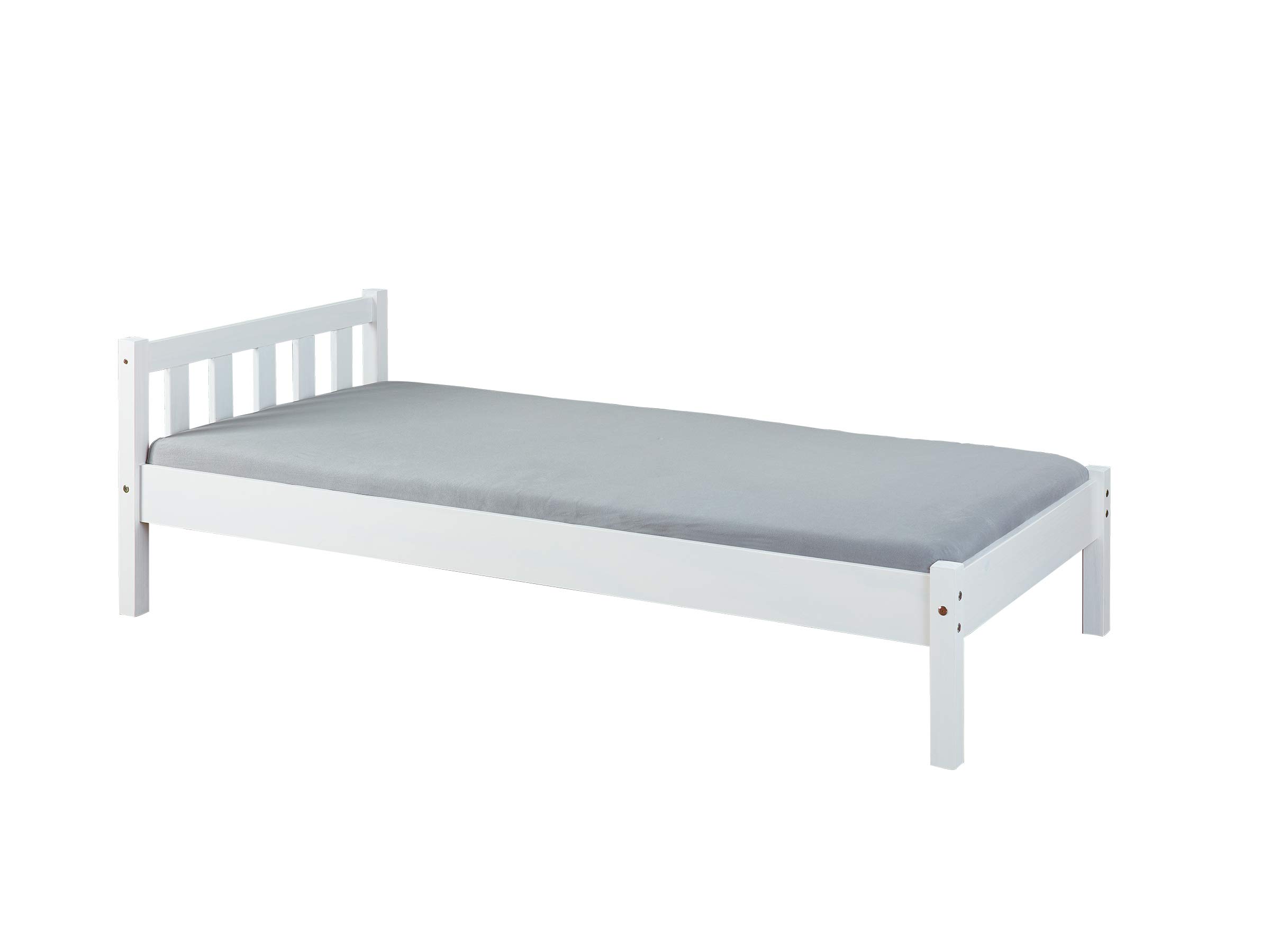 Inter Link - Holzbett - Bettrahmen - Bettgestell - Jugendbett -Gästebett - Einzelbett - Modernes Bett aus Kiefer Massivholz - ohne Lattenrost - Weiß Lackiert - Vilmar 90 x 200 cm