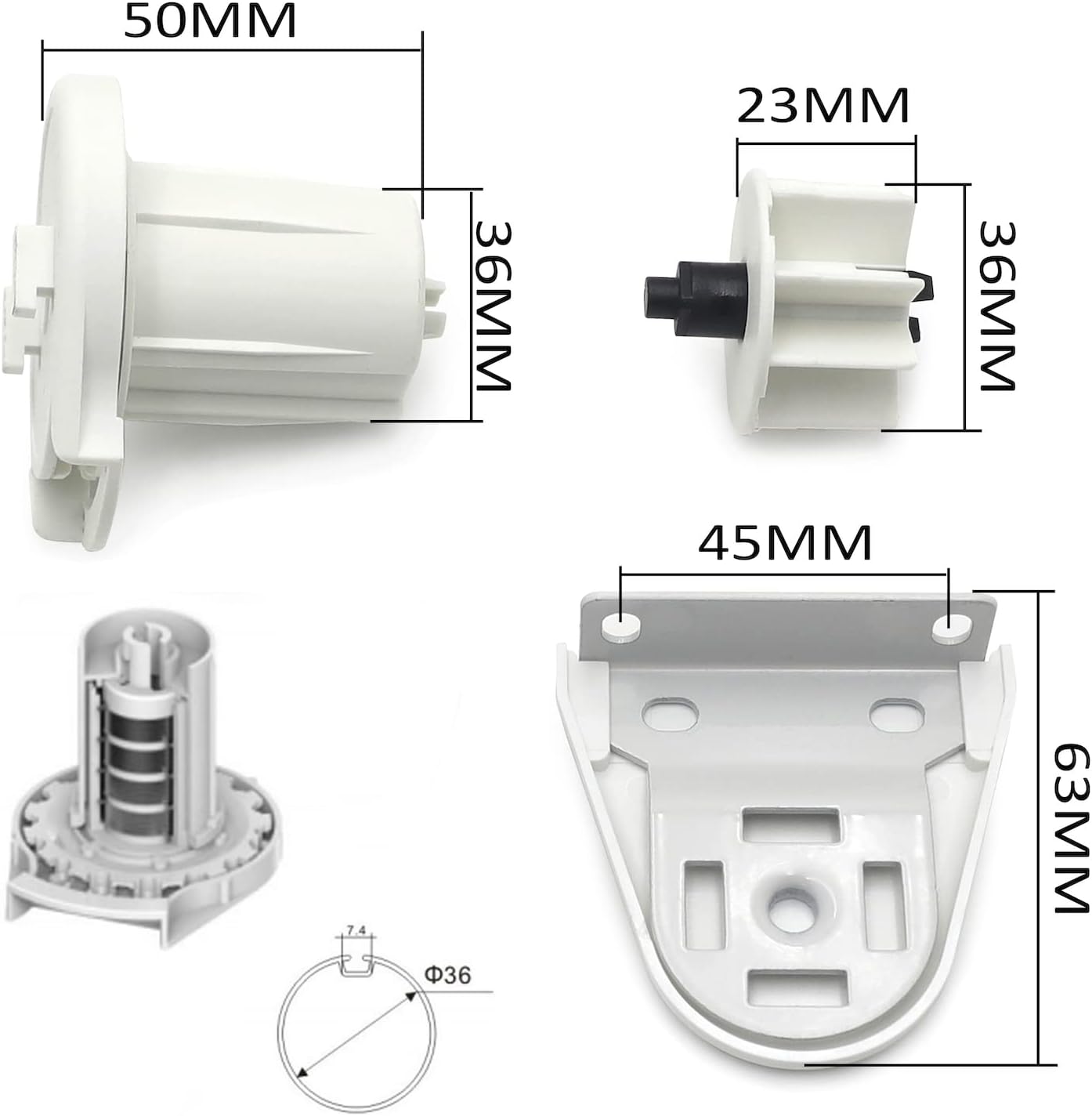 HTTMT- 38mm Installation Bracket Control End For Indoor/Outdoor Sunshade Roller Blinds [P/N: ET-BLIND-SA038-11-WHITE]