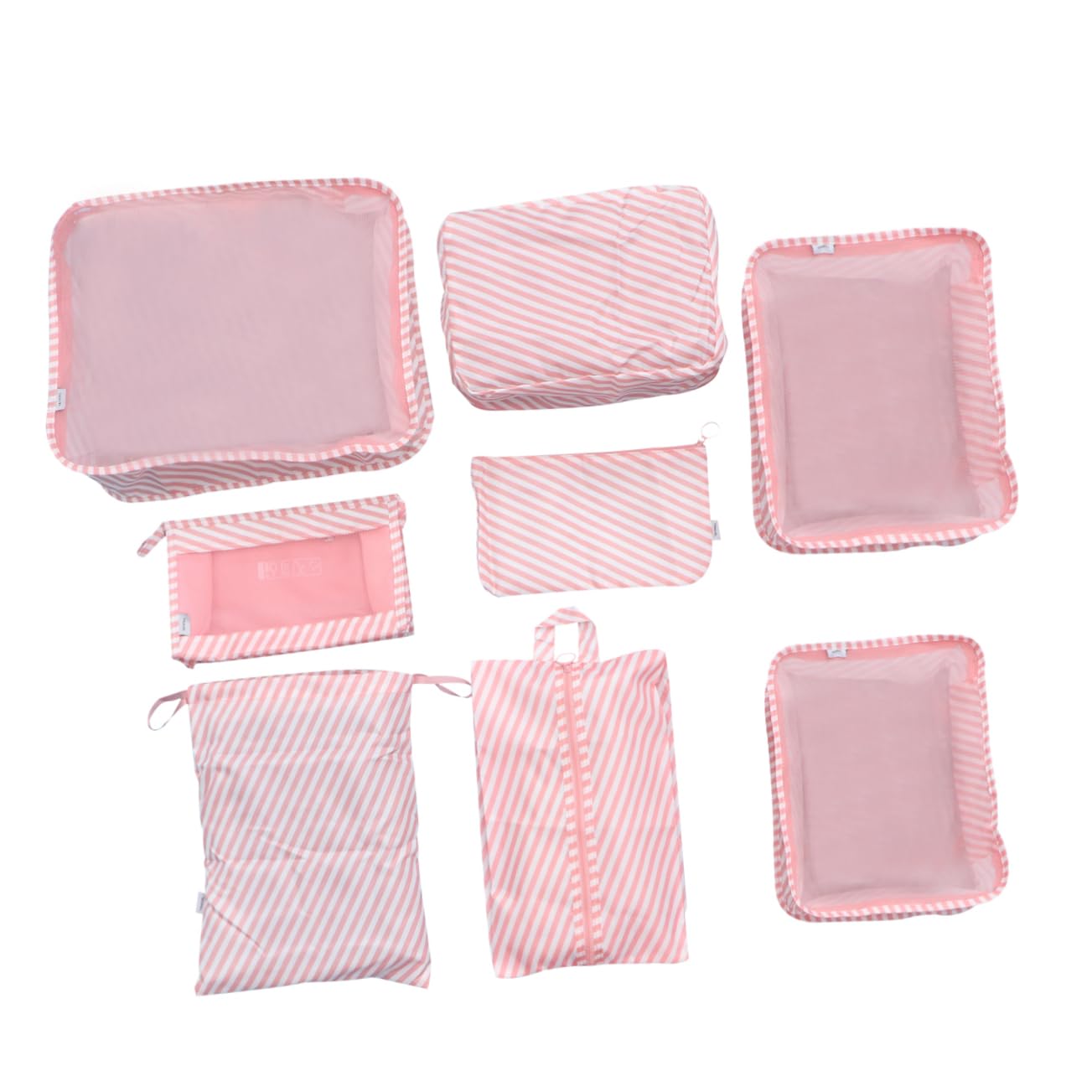 8 Stück Koffer Packbeutel aus Stoff für Reisen und Gepäck | Wasserfest, Waschbar und Mehrzweckig, 8stücke, Rosa Gestreift, Praktisch zum Packen im Koffer