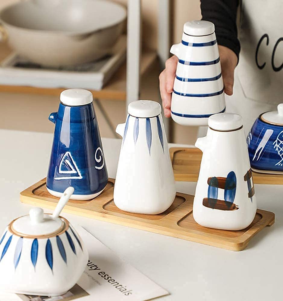 Distributore di Olio e aceto, Bottiglia di Olio o aceto in Ceramica da 300 ml, Piccola Bottiglia di Olio per Sushi, Contenitore per Cucina