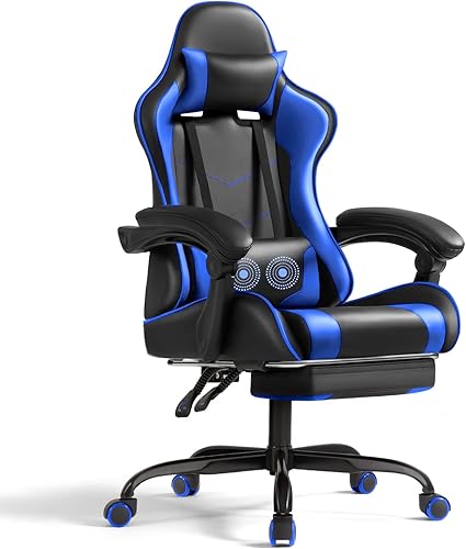 Reposapiés y soporte lumbar de masaje, sillas de videojuegos, asiento ajustable en altura con reposacabezas para oficina o dormitorio, sala de