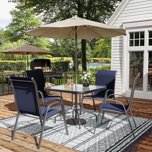 Image of Amopatio Patio Chairs Set of 4, Outdoor Stackable Dining Chairs for All Weather, Comfortable Breathable Garden Outdoor Furniture for Backyard Deck (Blue)