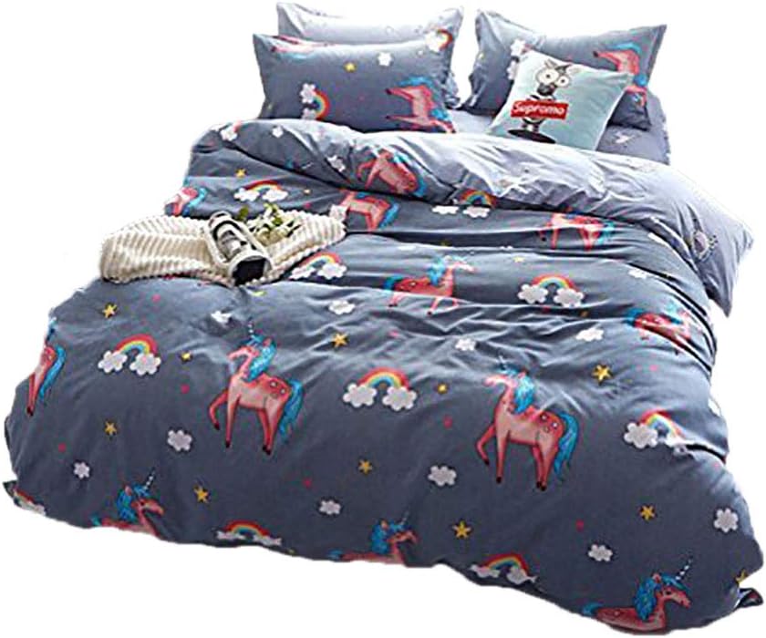 BeddingWish Blue unicorn comforter Set(No Comforter and Sheet) for Kids Teen Boys and Girls,Duvet Cover Set with 2 Pillow Shams(3pcs,Twin)
