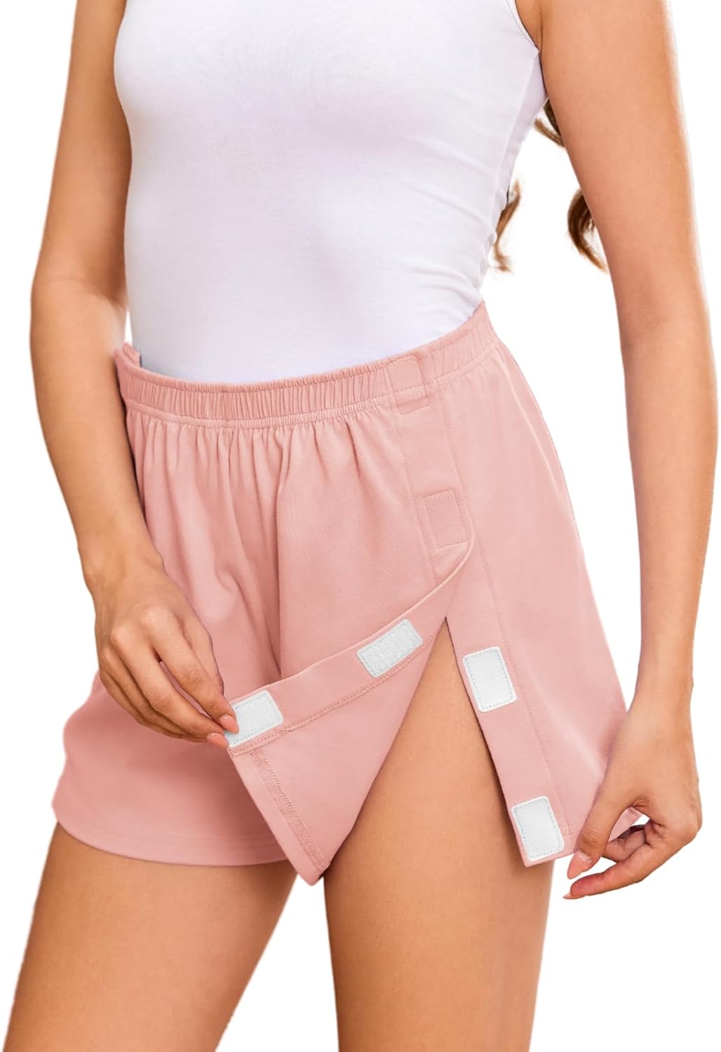 Deyeek Women’s Tear Away Shorts Side Split Open Cotton Leg Breakaway Post Surgery Recovery Bottoms Light Pink