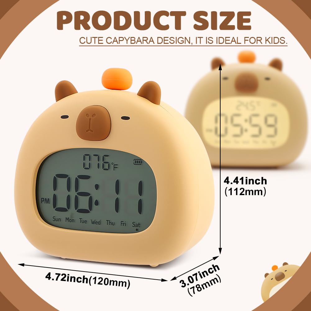 Reloj despertador para niños, bonito reloj de Capybara, reloj despertador para niños, reloj despertador Capybara con atenuación de luz nocturna, entrenador de sueño para niños, regalo de