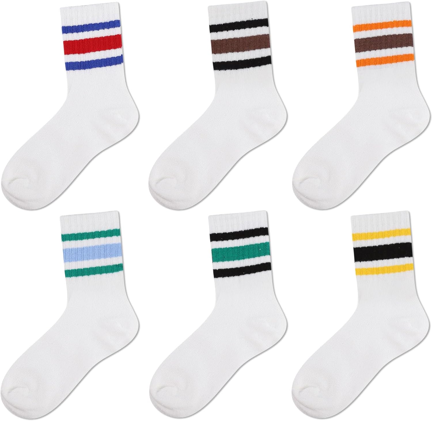 Kids Socks for Girls Boys: Retro Striped Cotton Crew Socks for School 5-12 Years Old 6 Pack