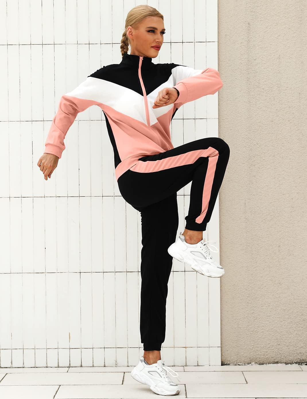 Marvmys Tuta Donna Sportiva Due Pezzi Giacca con Zip e Pantaloni Lunghi