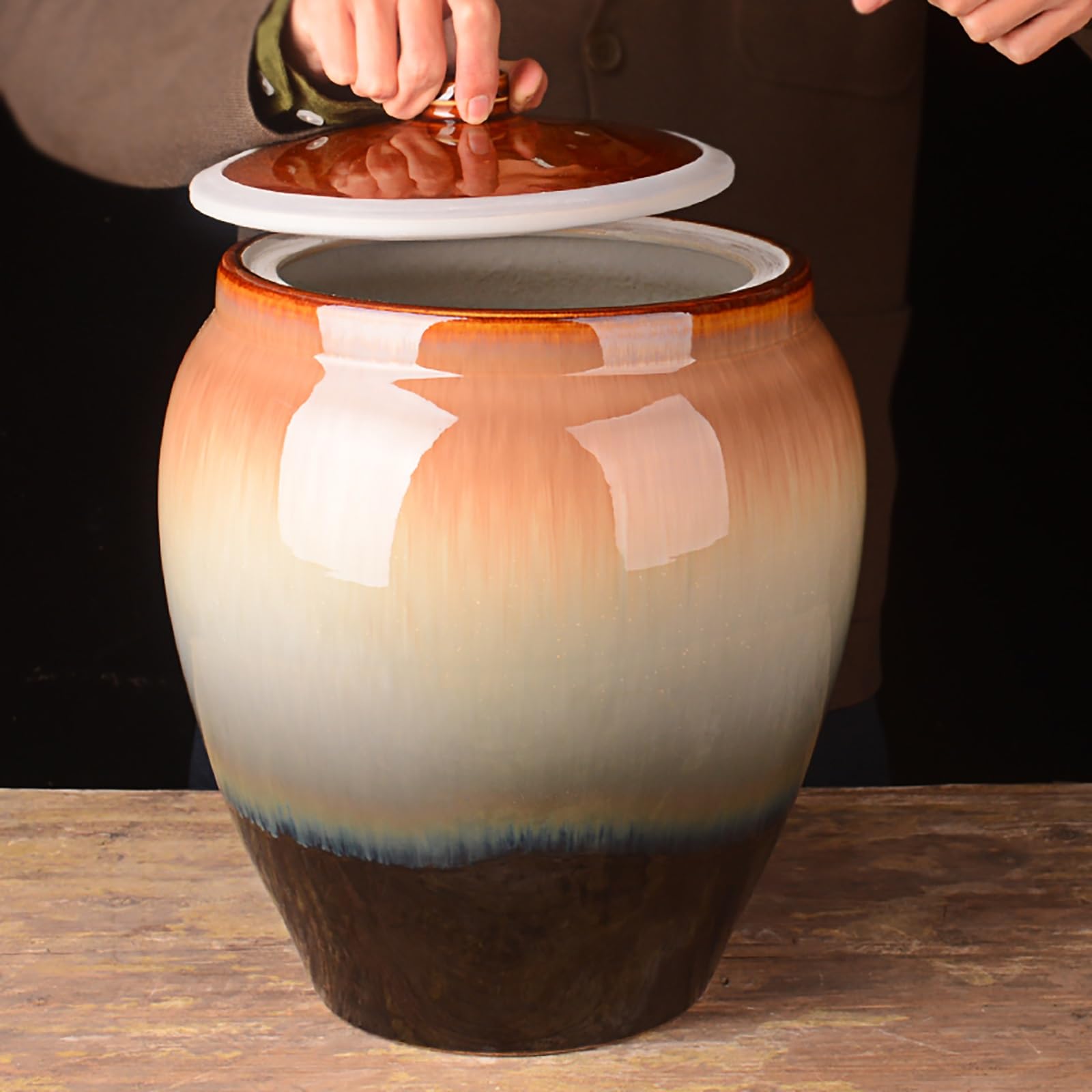 Barattolo Di Riso In Ceramica Con Coperchi Grande Contenitore Di Stoccaggio Cucina Serbatoio Di Grano Contenitori Per Alimenti Cereali Grani Barattolo Sigillato Secchio Cilindro Pentola In Ceramica