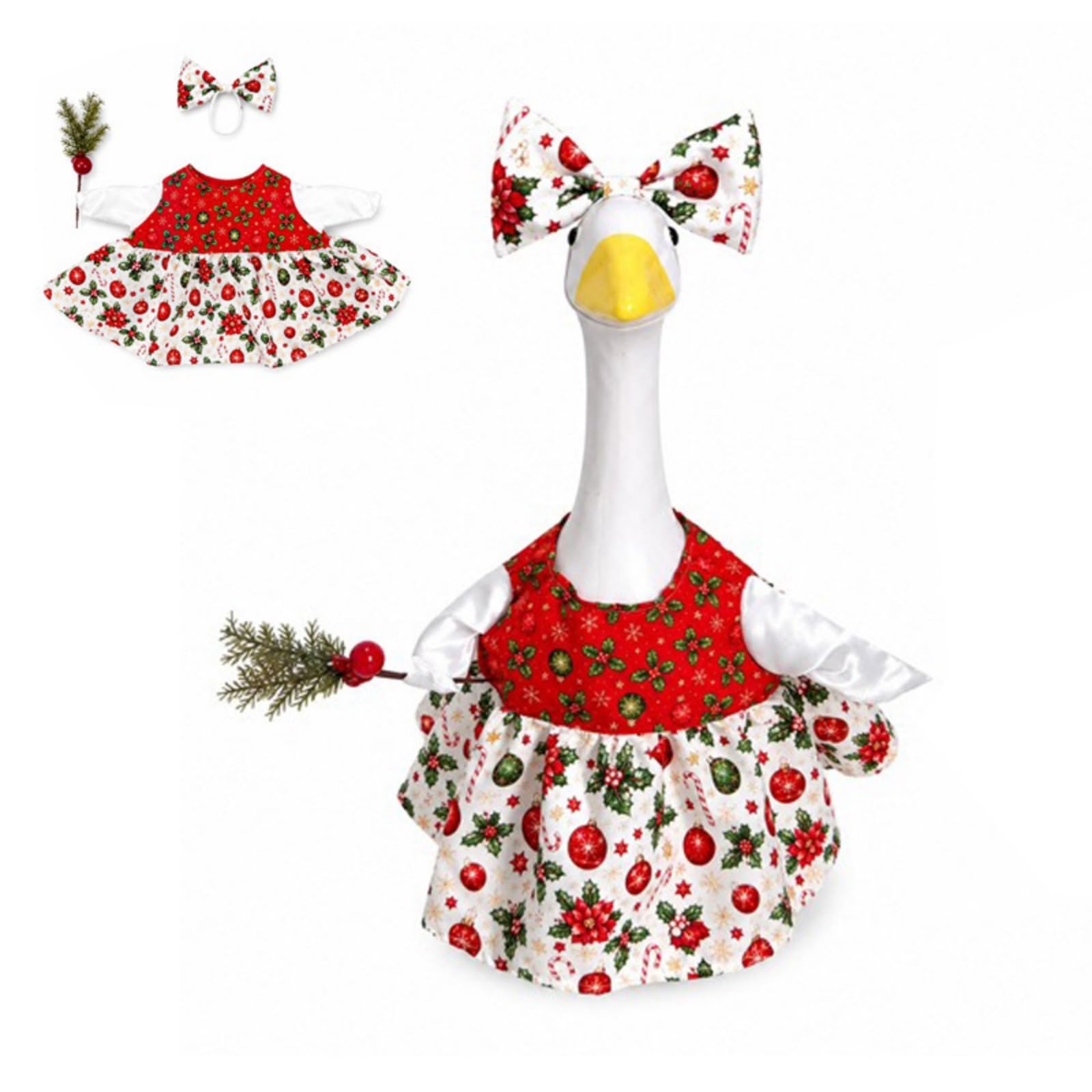 JHUAJISFC Christmas Porch Goose Outfit, Festive Floral Dress for 23" Lawn Statue