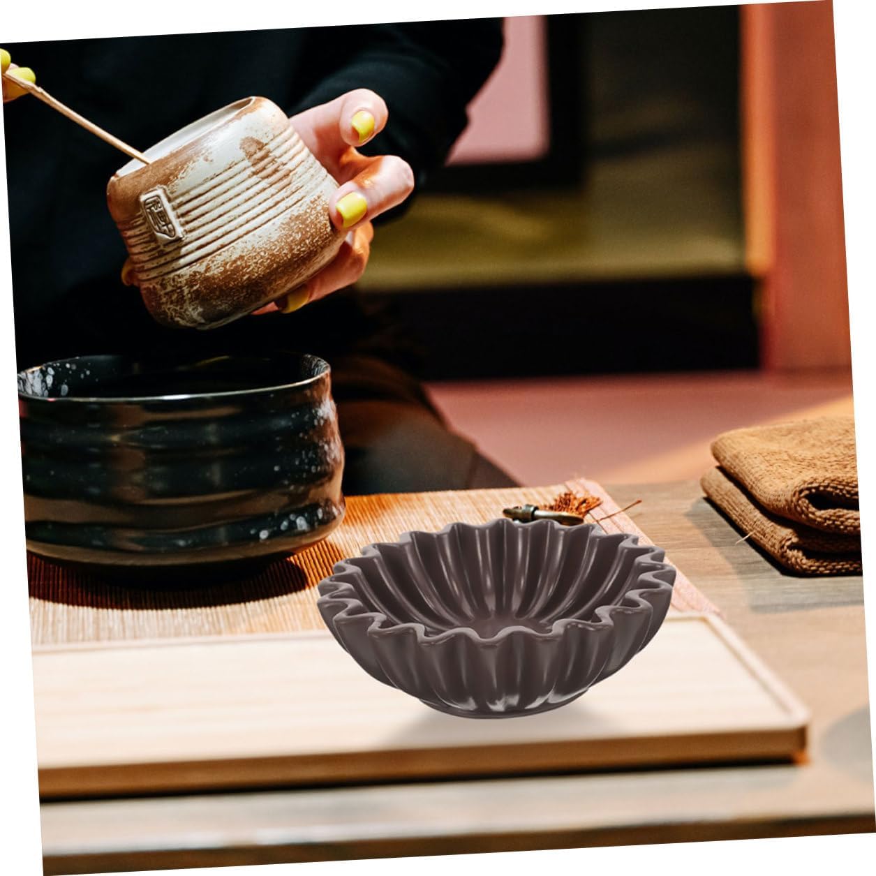 Decorative Black 10-inch Decorative Bowl with Grooved Petal Edge, Jewelry Holder and Candy Dish Organizer for Living Room, Coffee Table, Entryway Key Storage, and Home Décor