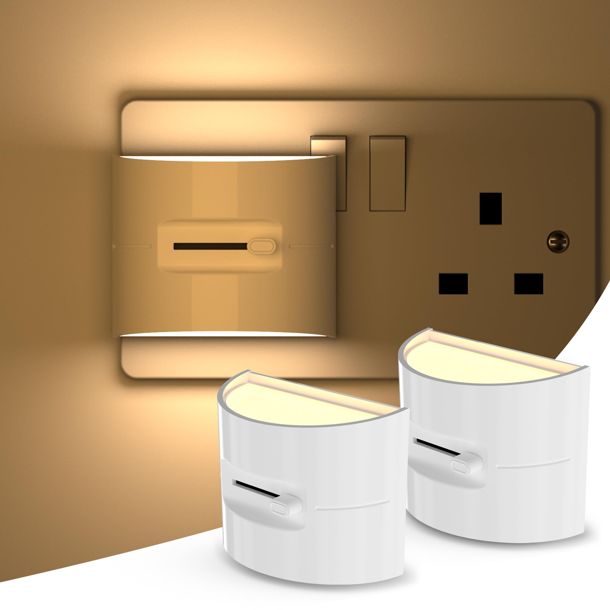 PURSNICNight Light Plug in Wall for Hallway, with Dusk to Dawn Photocell Sensor, Warm White 3000K, for Kids, Baby, Bedroom, Bathroom, 2 Pack
