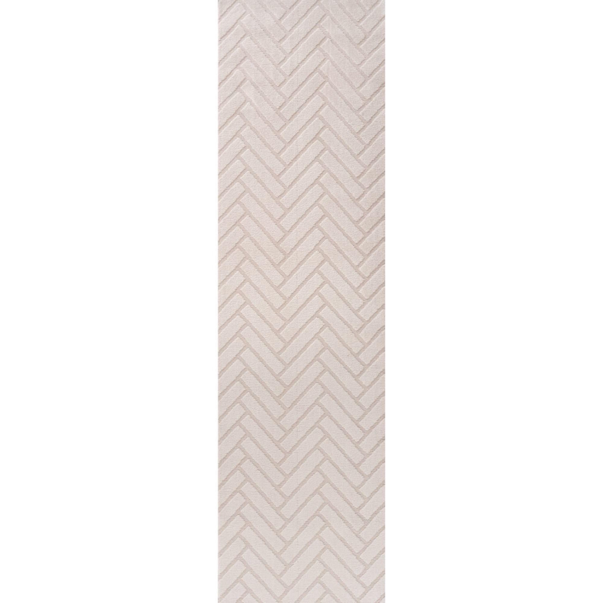 THE RUGS Living Room Rug, Loft Collection – Modern Textured 14mm Soft Pile Area Carpet, Non-Shedding & Easy Care [ Chevron Cream, 80x300 cm]