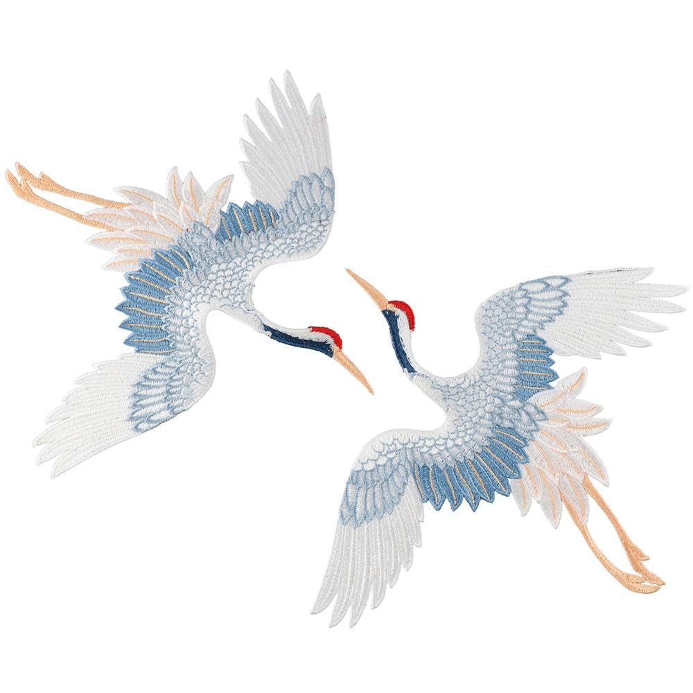 YYlingx 2Pcs Red Crowned Crane Birds Sew on Patches,Large 6.7x6.3 inch Animal Birds Shape Sew on Patches Clothes Embroidered Applique for DIY Craft Clothing Jackets, Jeans Accessories