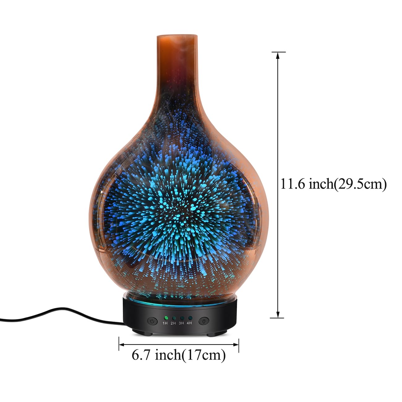 Diffusore di aromaterapia ad ultrasuoni per oli essenziali con vetro fatto a mano, bisfenolo A, spegnimento automatico senza acqua, 4 impostazioni timer, 7 opzioni di luce LED variabili