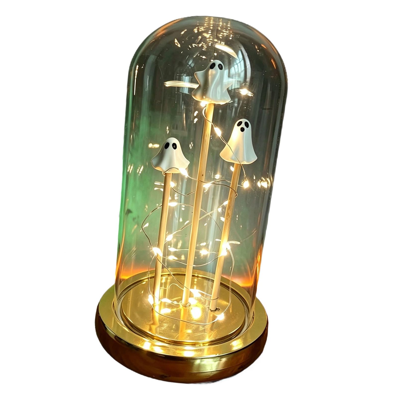 Tabletop Halloween Figure Light Accent 11cm Height, 8.3in Profile Dome Decor for Shelf Mantel Display Indoor Home Light Up Ghosty in Glass Cloche Halloween Ghosty Decorations Figure Tabletop Accent