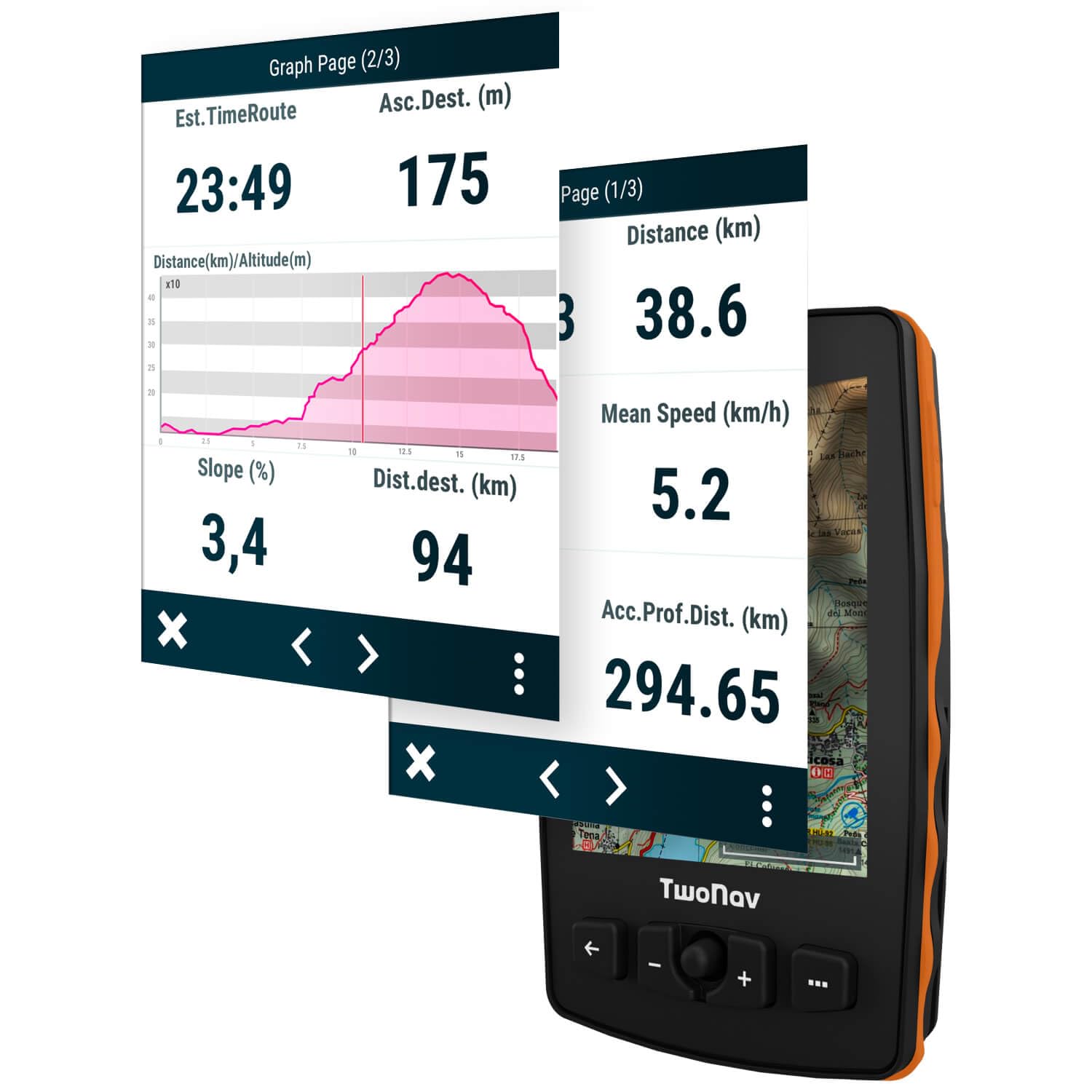 TwoNav Aventura 2 Plus + Carte France IGN Topo complète, GPS de Marche à Pied écran Large de 3,7 Pouces, Boutons et Joystick pour Alpinisme, Trekking ou randonnée avec Cartes incluses. Couleur Orange