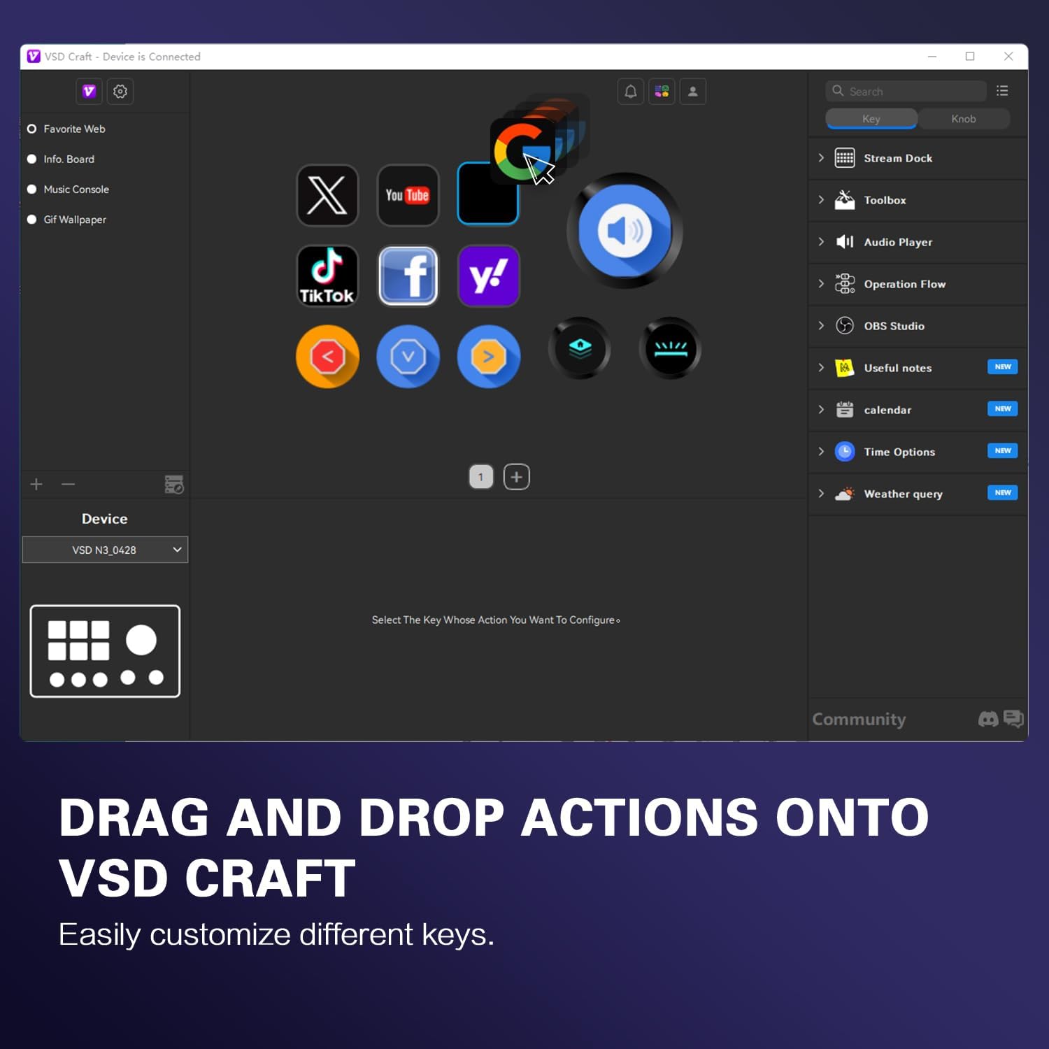 Treaslin N3 - Controller programmabile per streaming con tasti LCD e manopola, tastiera di controllo macro definita dall'utente per streaming (OBS, Twitch), creazione di contenuti (Adobe), Gaming Win