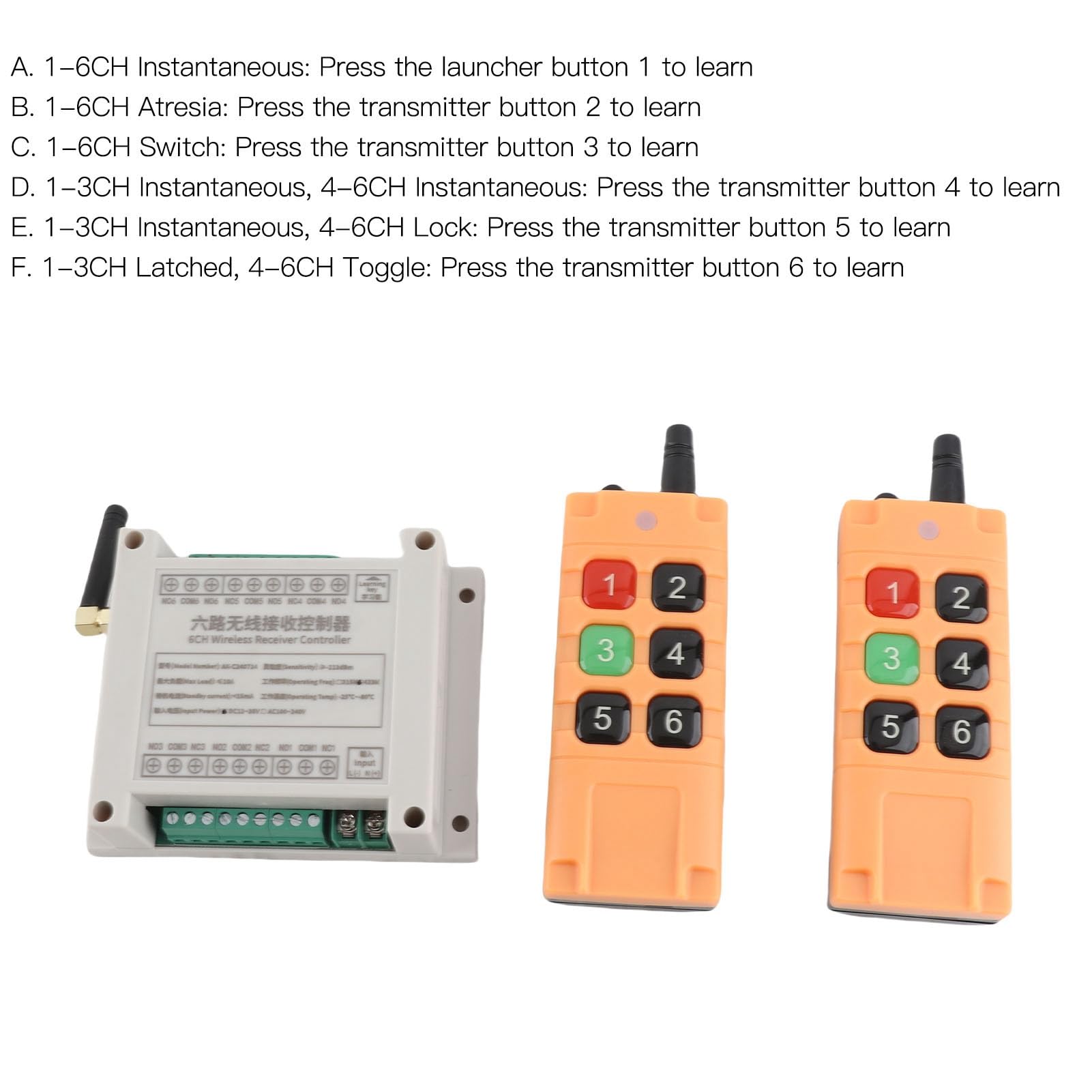 Interruptor de relé de Control Remoto Inalámbrico de 6 Canales Controlador de Ventana de Puerta de Luz de Motor Universal, 433 MHz, 12 V CC