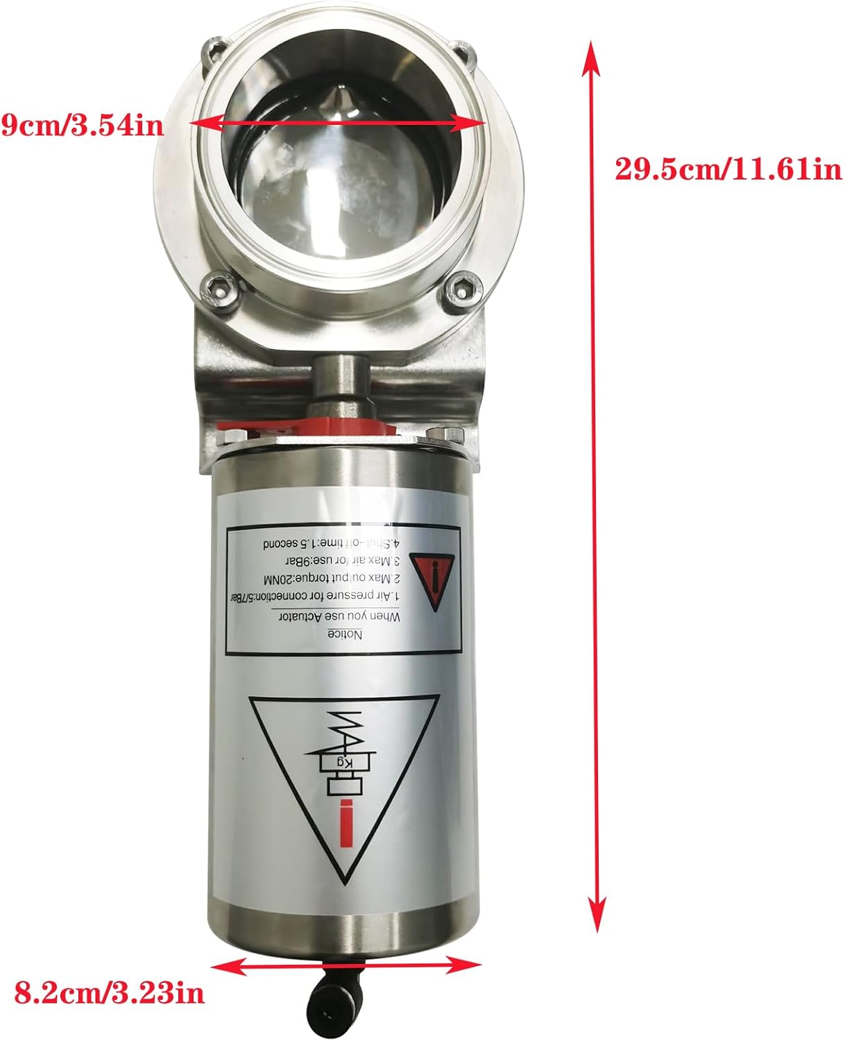 3 inch/76 mm Sanitary Butterfly Valve Pneumatic Actuator Butterfly Value Single Acting Tri Clamp Stainless Steel Quick Install
