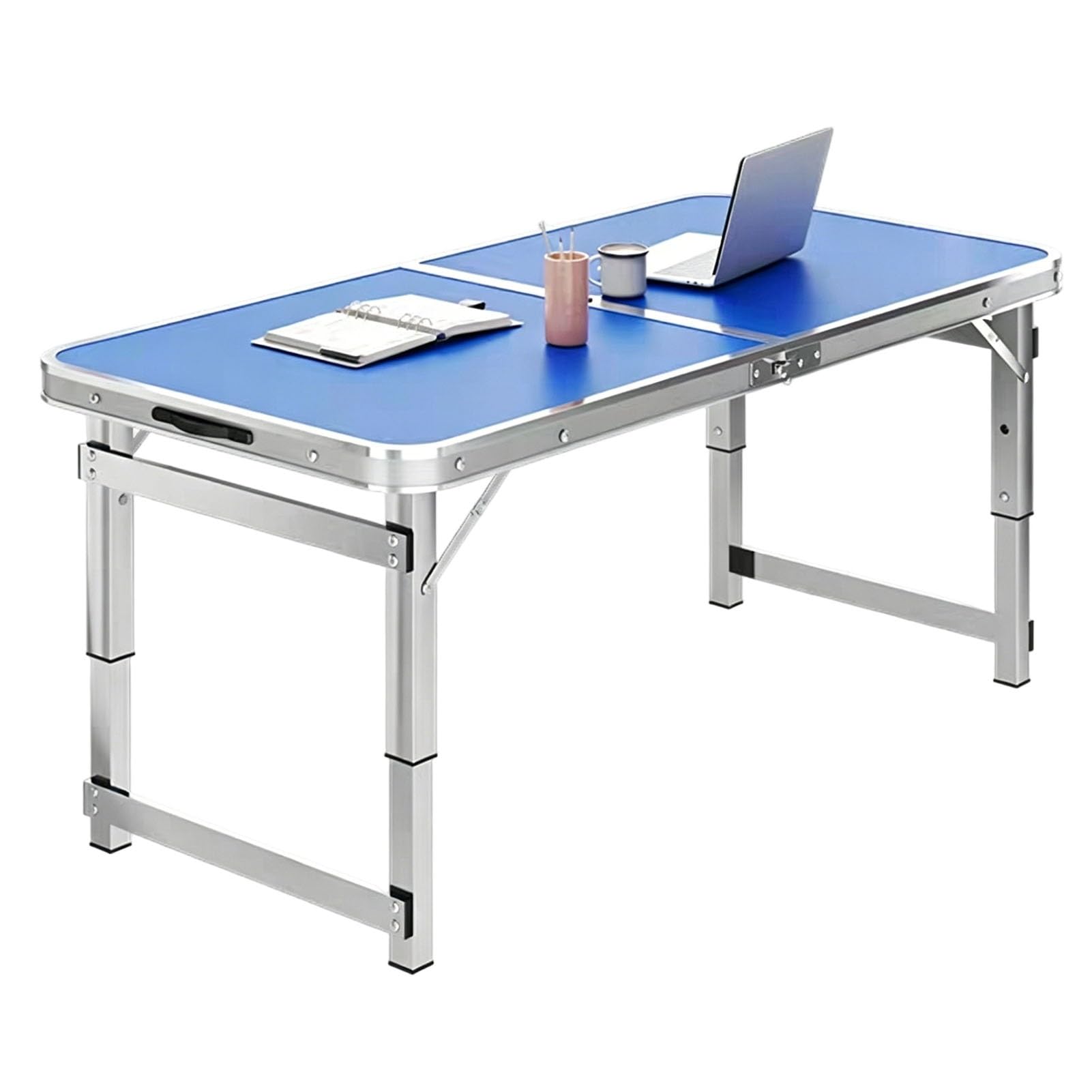 Tavolino da barbecue 70-180cm tavolo pieghevole da campeggio in alluminio con 3 tavoli da picnic portatili ad altezza regolabile per banco da lavoro per esterni la spiaggia nel cortile(Blu,80cm/2.6ft)
