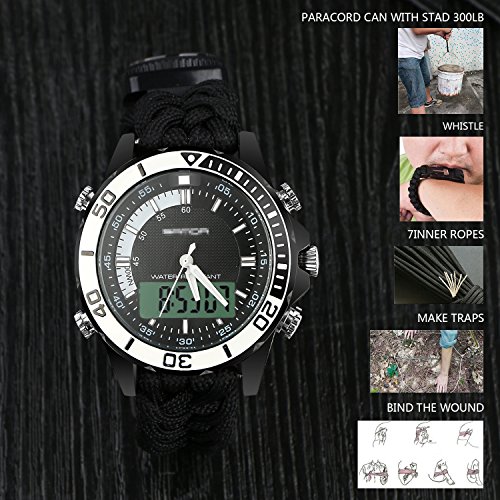 Digital Survival Sport Watch - Waterproof Emergency Military Dual Dial Watch Adjustable 5 Time Patterns Multifunctional 3 Interchangable Wristband Bracelet Watch with Survival Gear - Thumbnail 5