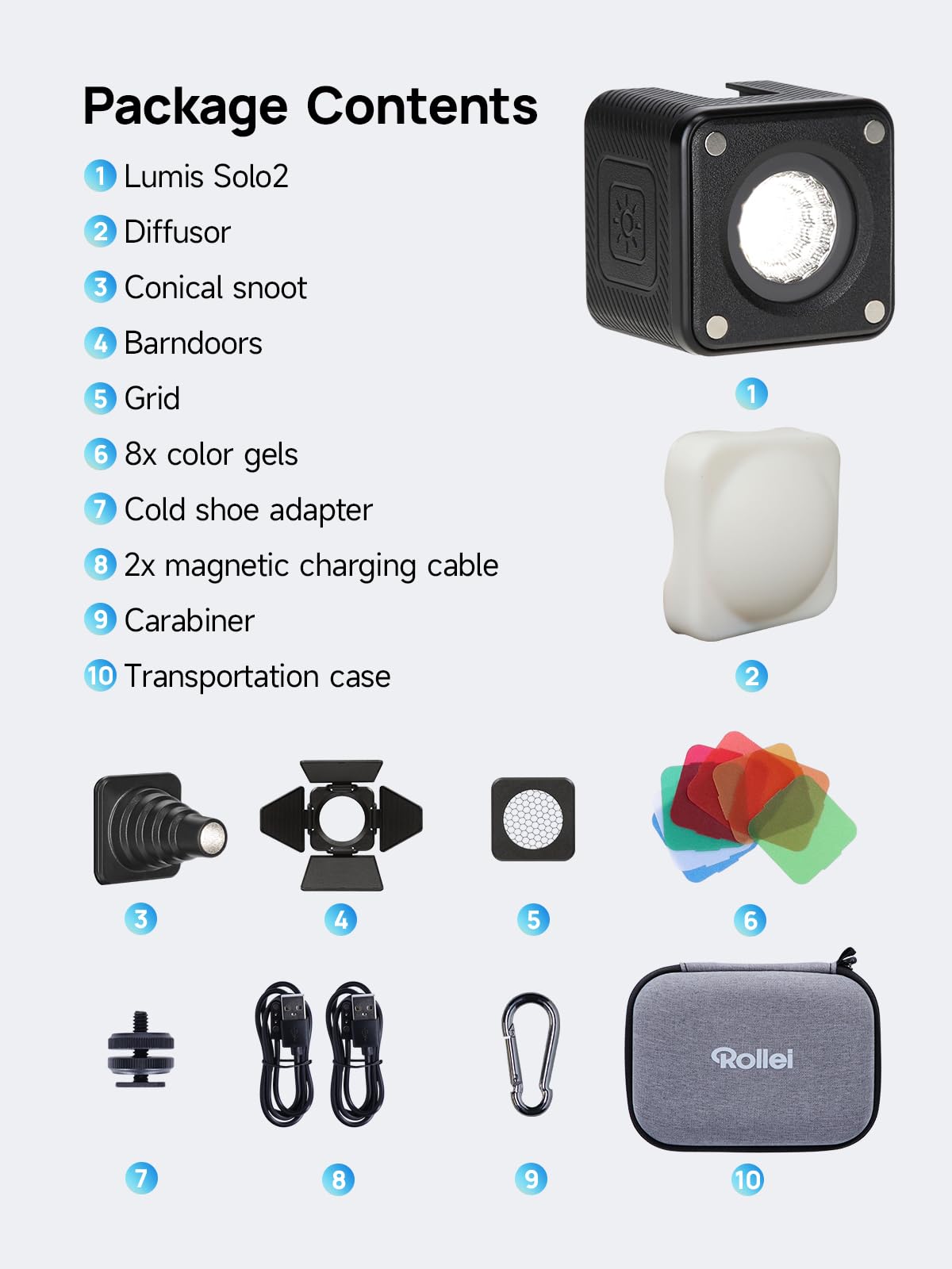 Rollei Lumis Solo 2 - LED kostka. Mała kostka LED z filtrem kolorowym do użytku w podróży. Optymalny czujnik światła do filmowania za pomocą smartfona.