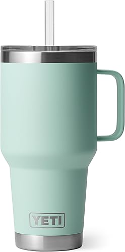 Miniatura 59 de YETI Rambler - Vaso de viaje con asa y tapa con pajilla, de 42 onzas, con aislamiento al vacío con asa, acero inoxidable, color azul ola grande Azul