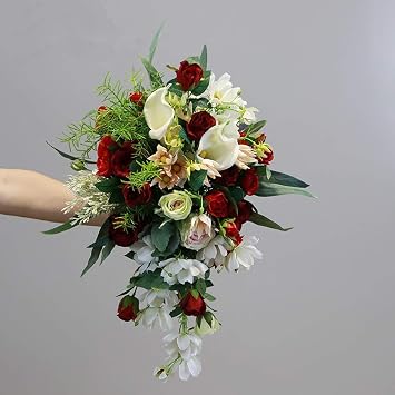 Red Waterfall Wedding Bouquet Vintage White Bridal Roses Artificial Water Drop Bride Flowers Bouquets