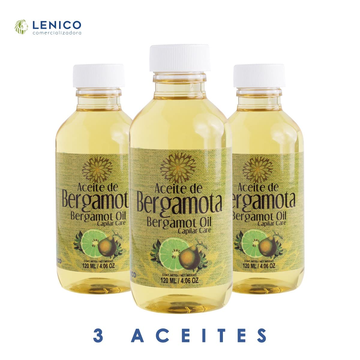 3 Bergamot Oils 120ml brand Lenico Stimulates Growth Hair Beard and Mustache Moisturizing