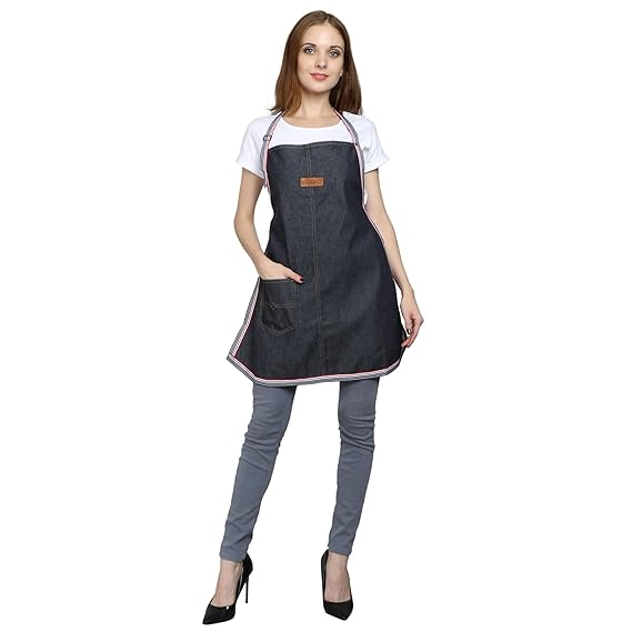 Palap Premium Ladies Denim Apron with Pockets for BBQ Grill, Kitchen, Chef Coat. Cooking Apron for Women - Ladies Adjustable Neck Strap Kitchen Apron Coat - BLACK