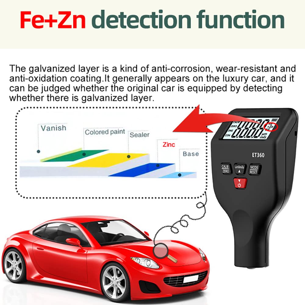 Miernik GrubośCi PowłOki, Precyzyjny Tester GrubośCi Lakieru Samochodowego, Zastosowanie Do Fe/Nfe/Fe + Zn, RęCzny, PodśWietlany WyśWietlacz Lcd, Zakres: 0~1500um, Rozdzielczość: 0,1um,B
