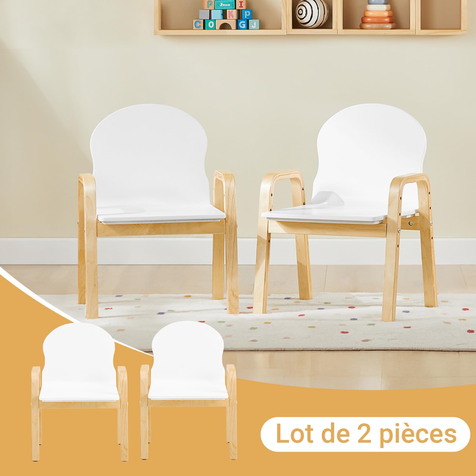 SoBuy KMB24-Wx2 Lot de 2 Chaise Enfant Design Tabouret avec Accoudoirs et Dossier Hauteur d'Assise Réglable
