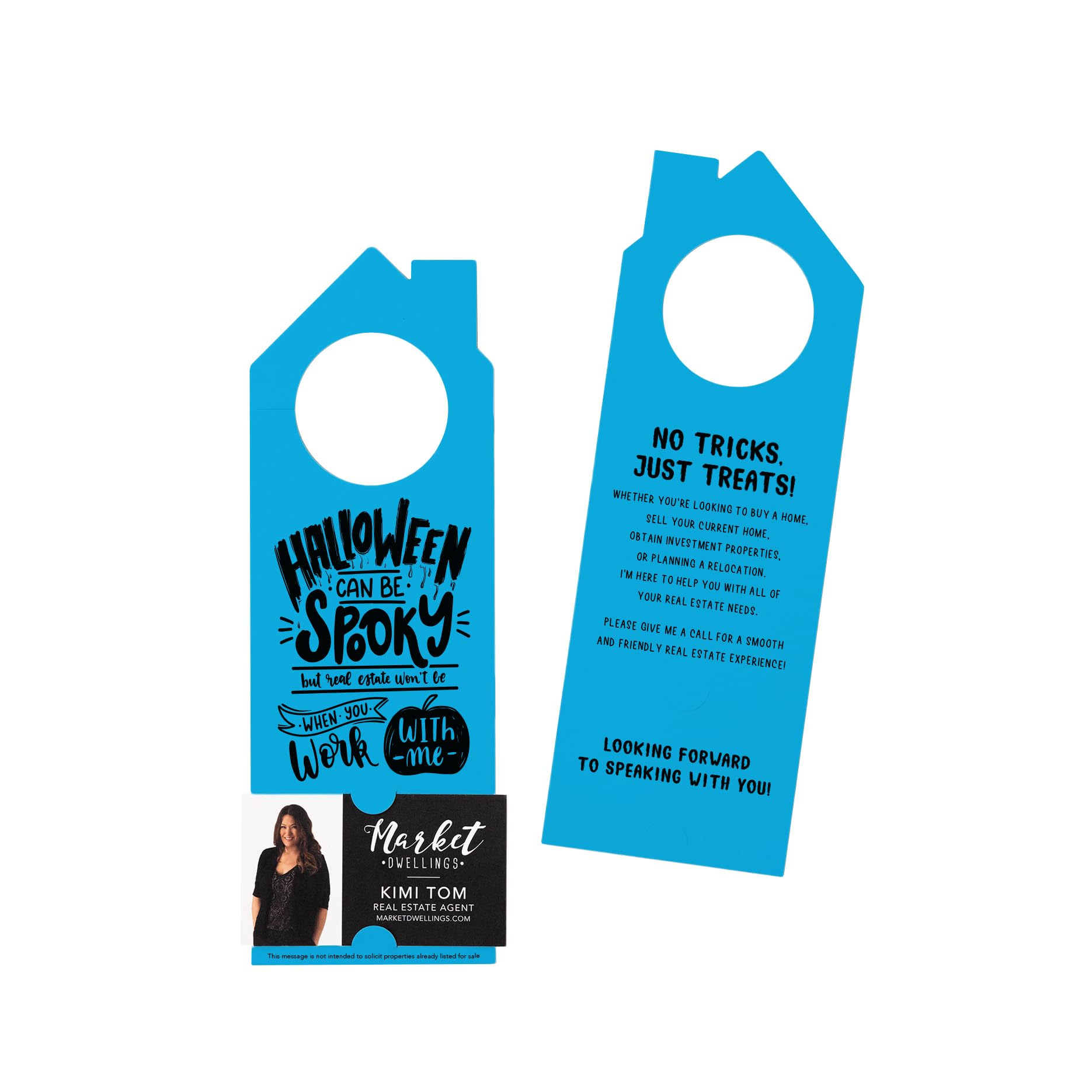 Market Dwellings Halloween Can Be Spooky | Real Estate Marketing Door Hangers | Real Estate Agent | H1-DH002-ARCTIC - Pack of 10