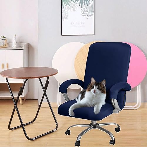 Miniatura 2 de Fundas para sillas de oficina de tela de seda azul marino, fundas para reposabrazos con cremallera duradera, protector extraíble y lavable, fundas