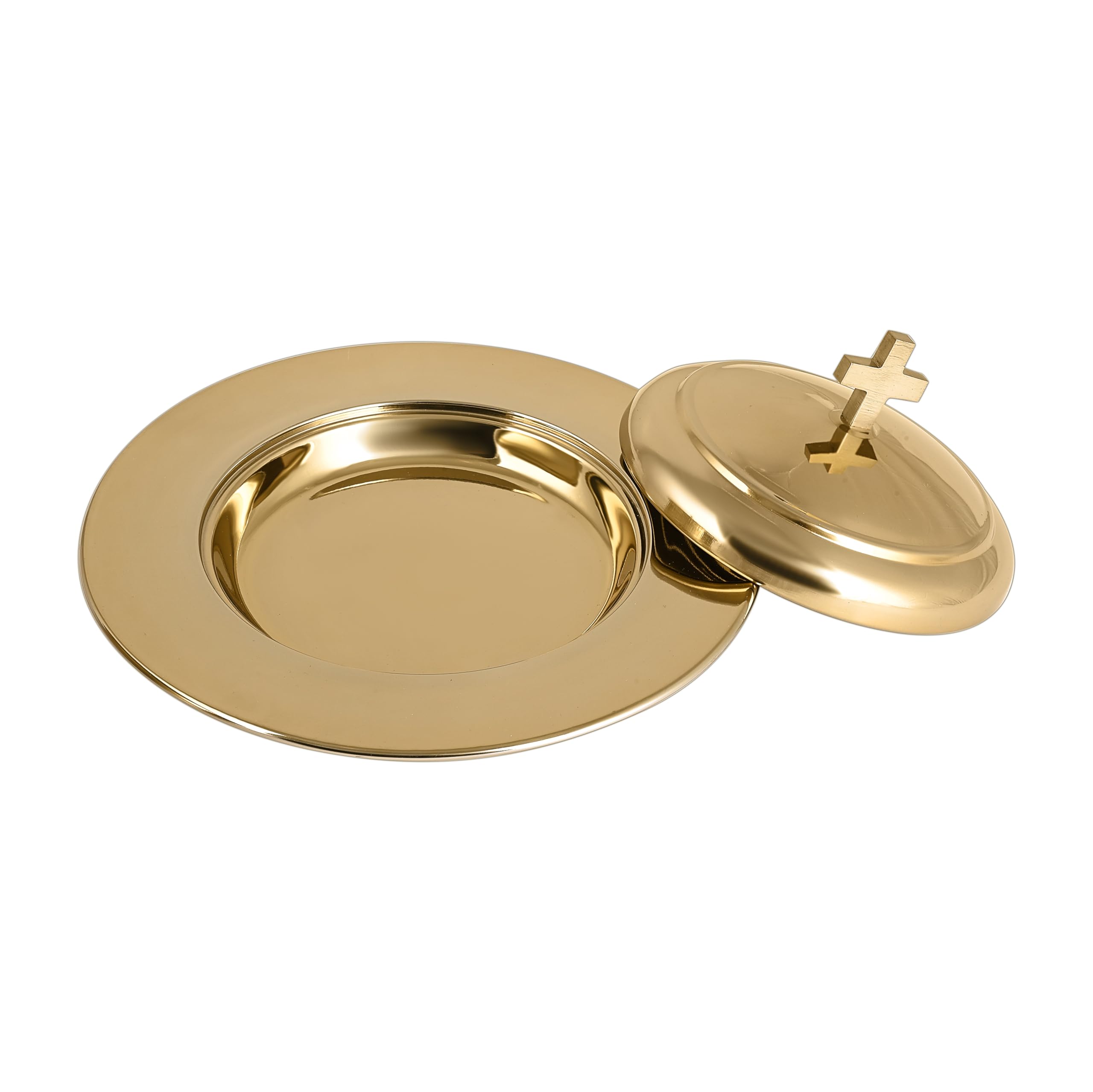 Communion Ware Holy - Plato de pan apilable con tapa, acero inoxidable (espejo de latón)