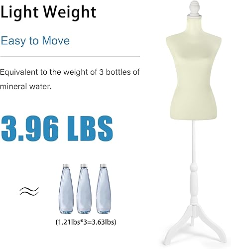 Miniatura 16 de HOMBOUR Cuerpo de maniquí femenino, maniquí de costura, forma de vestido de torso, maniquí ajustable con soporte para costura, exhibición de joyas