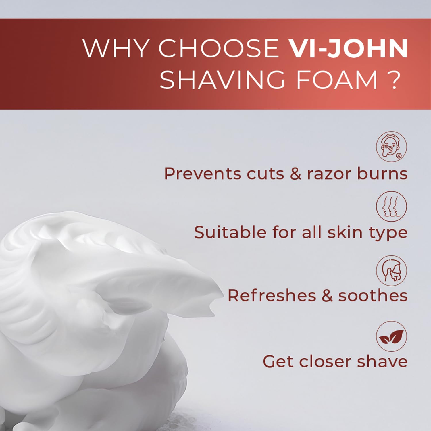 VI-JOHN Red Shaving Foam with Vitamin E and Tea Tree Oil, 401GM, With Special Moisturising Formula 4