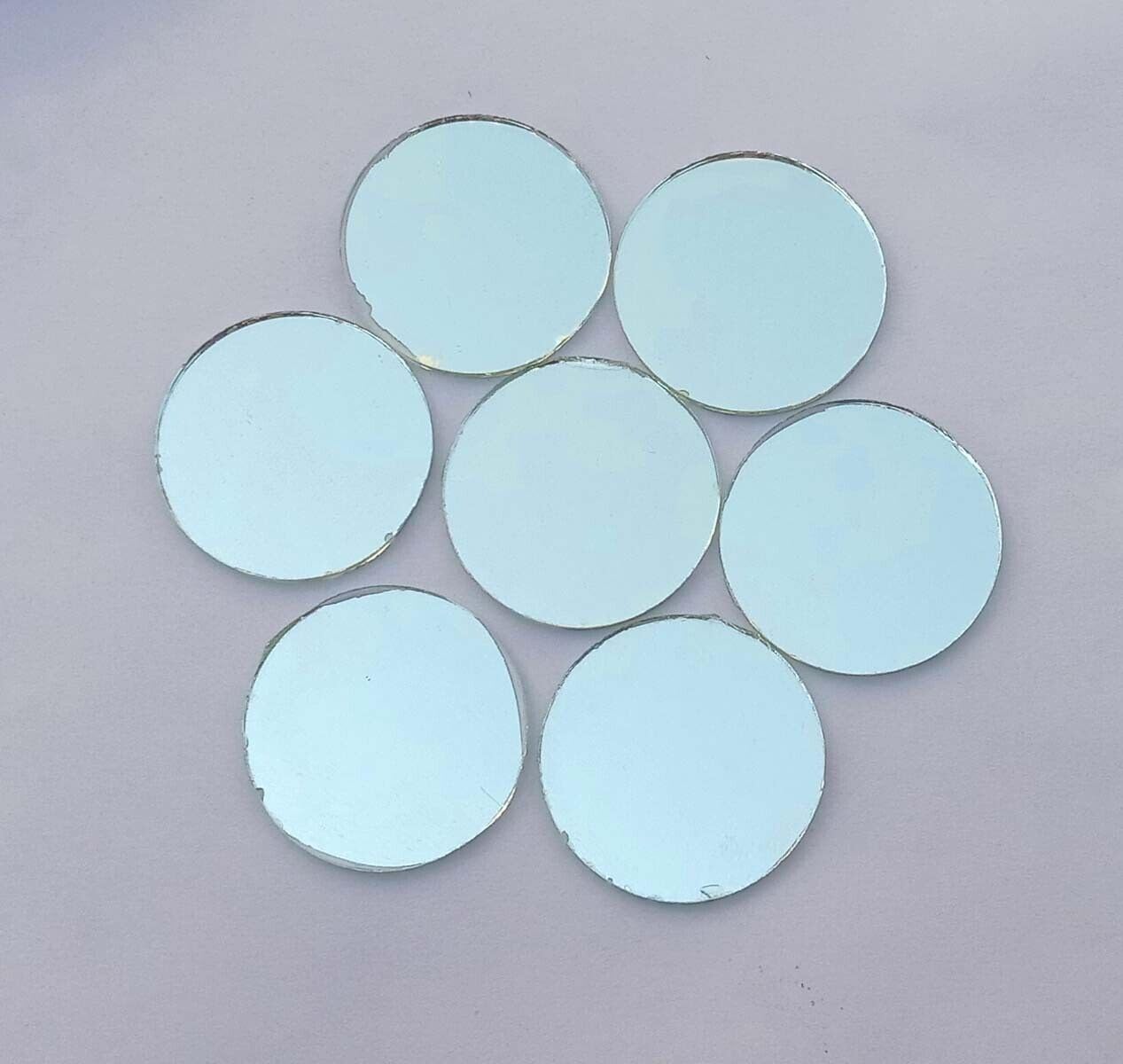30 mm Round Silver Craft Glass Mirror Mosaic Hand Cut Stained Small Tile Decor (N-06) (50)