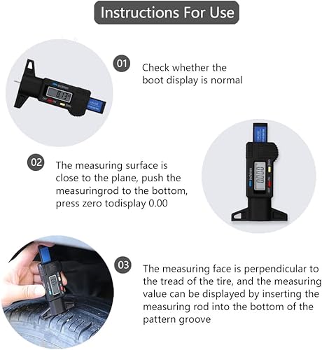 Miniatura 4 de Medidor digital de profundidad de banda de rodadura de neumáticos, calibre de profundidad de banda de rodadura de neumáticos, calibre digital de