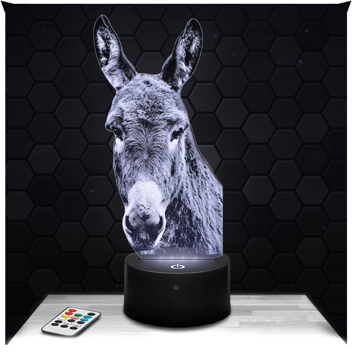 Lampephoto.fr - Donkey 3D Lamp Animal Touch Night Light Led, 3D Hologram Effect, Christmas Birthday Gift Idea for Boy or Girl, Room Decoration Object