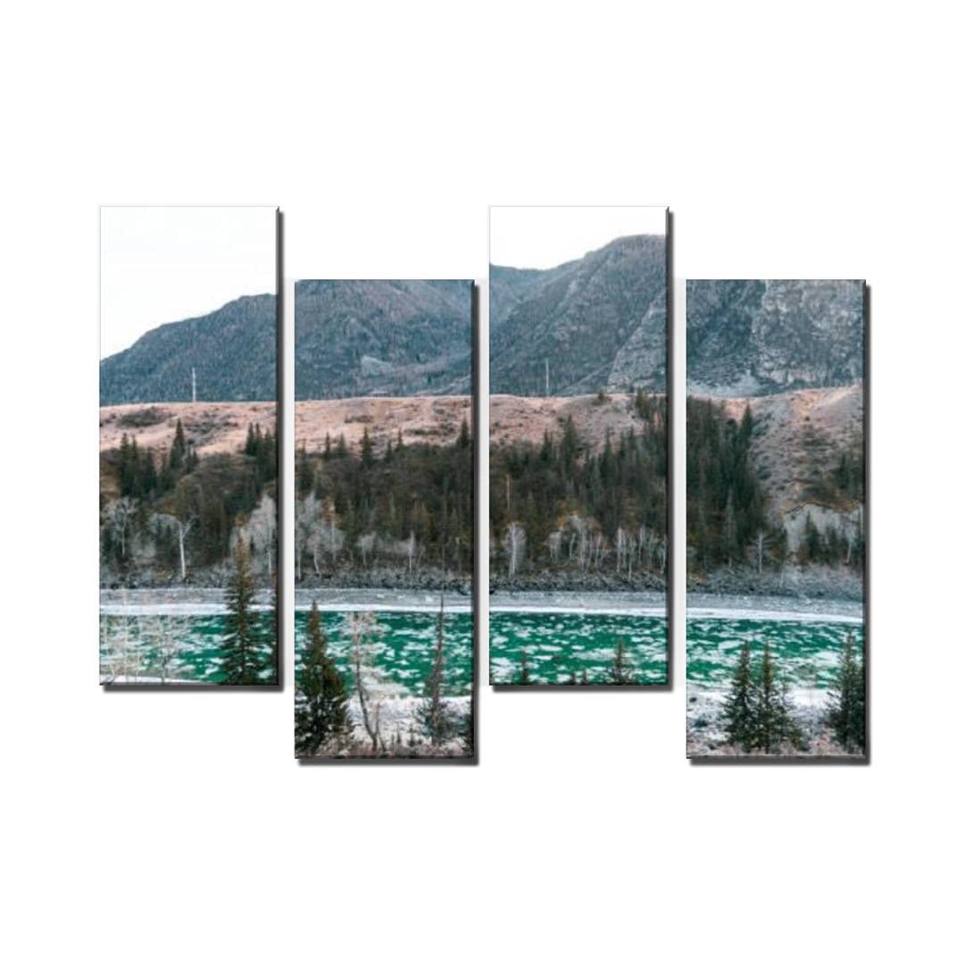 4 Panel Canvas Pictures Fast mountain river Katun in Altay Siberia Russia sunny spring day Home Decor Gifts Canvas Wall Art for your Living Room